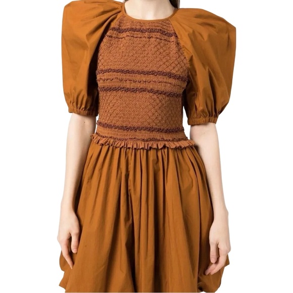 $525 NEW ULLA JOHNSON Kali Dress Sandstone Kaiya Smock Bodice Cotton Sz 2 Small - Picture 2 of 12
